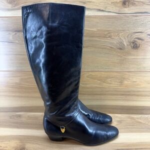 Salvatore Ferragamo Vintage Tall Boots Womens 9 AA Black Leather Block Heel